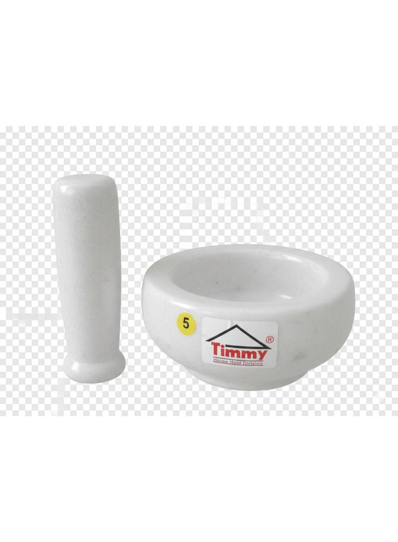 TIMMY Marble Kundi White 5x2.5 Inch Heavy Duty Mortar and Pestle Set - Premium Stone Grinder for Spices, Herbs, Masala & Chutney - Durable Kitchen Tool for Traditional Grinding & Crushing