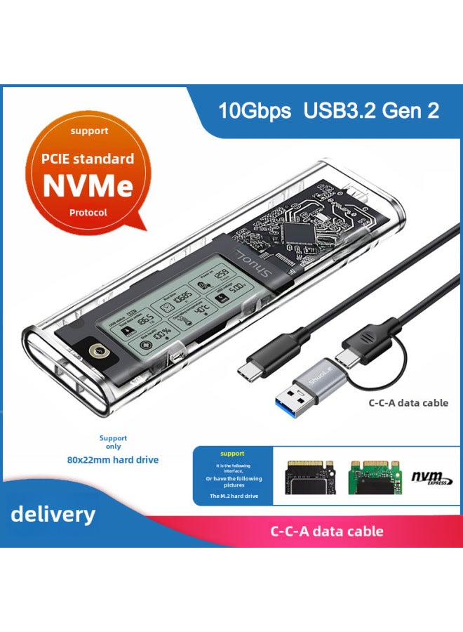 M.2NVME/NGFF Dual Protocol Solid State Hard Disk Box Intelligent Digital Display Health Detection Typc3.2 Hard Disk Box-Color:SL-TP10-P-CCA(NVME Protocol 10G Transmission Speed)  - Image 1