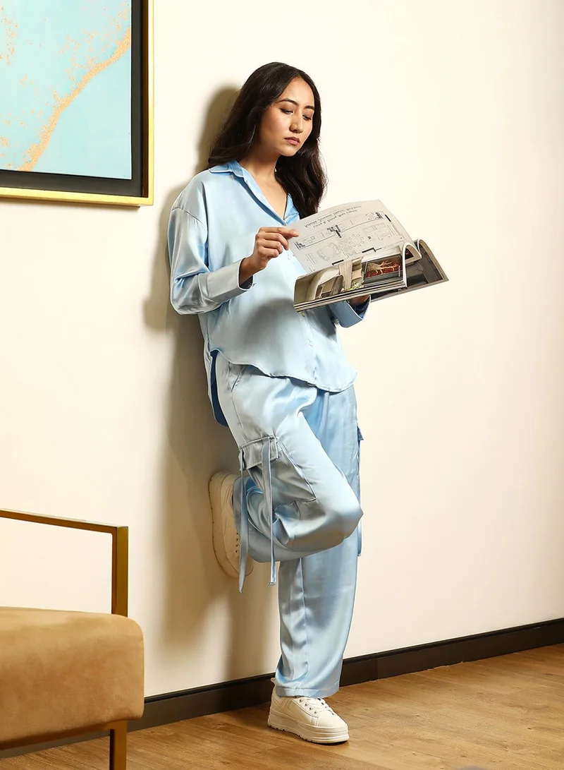 PINACOLADA Women's Powder Blue Boxy Satin Shirt
