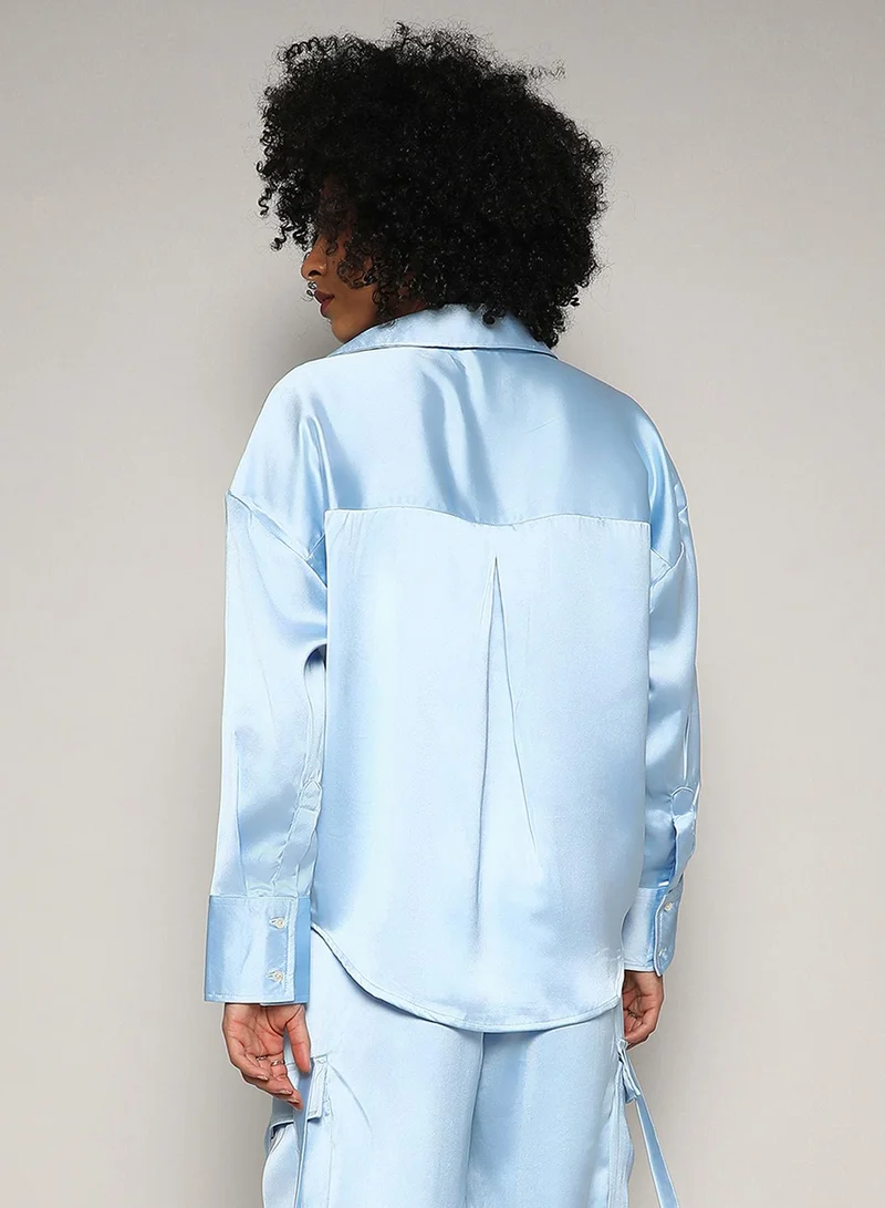 Pinacolada  Women's Powder Blue Boxy Satin Shirt for Women | Best Price UAE