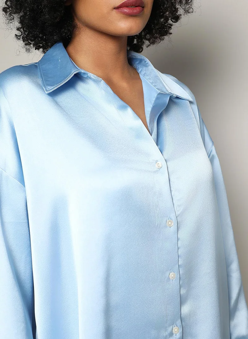 Pinacolada  Women's Powder Blue Boxy Satin Shirt for Women | Best Price UAE