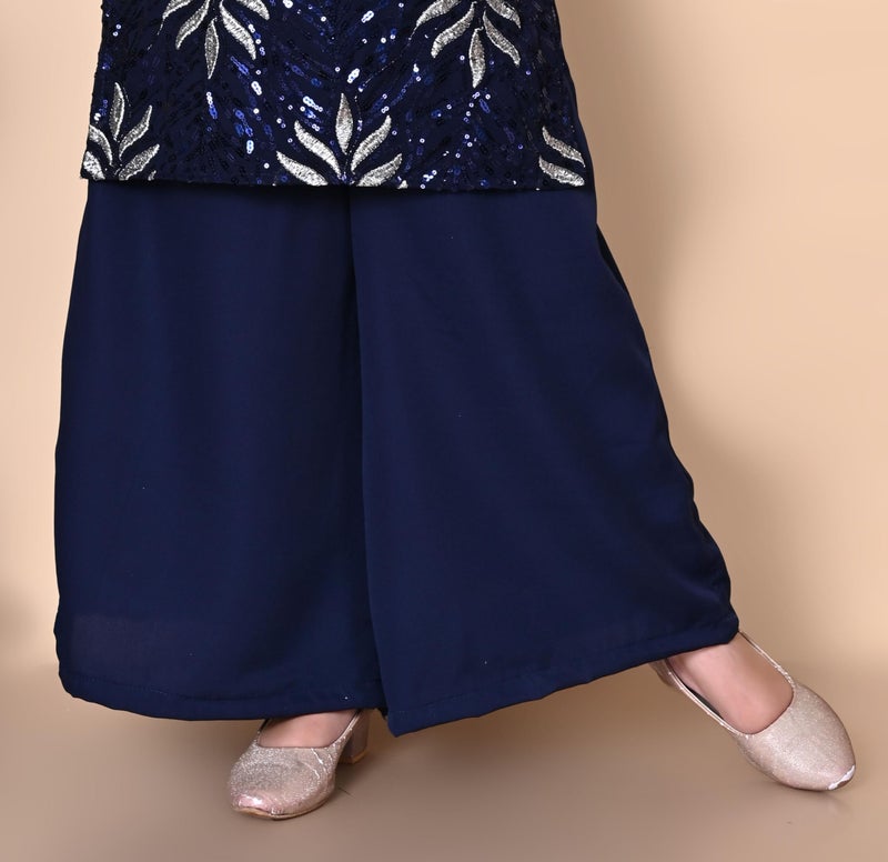 SPAMITUDE - Girls' Ethnic Kurta Pajama Dupatta Set | Sequin Embroidery Work Fashion Sleeves | Festive Outfit (in, Age, 14 Years, 15 Years, Blue) - Image 2