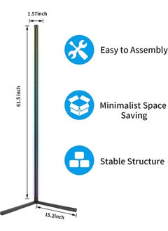 SHOPI Corner LED Floor Lamp Easy to Use Remote Control Music Sync Bluetooth Minimalist Standing Lamp for Living Room Bedroom  - Image 4