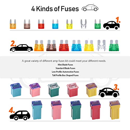 Rustark 250pcs US Grade Automotive Fuses Assortment Kit Standard & Mini Car Blade Fuses, Low and Tall/STD Profile Box Shaped Assorted Fuse for Trucks, Cars and SUV, Boat - Image 5