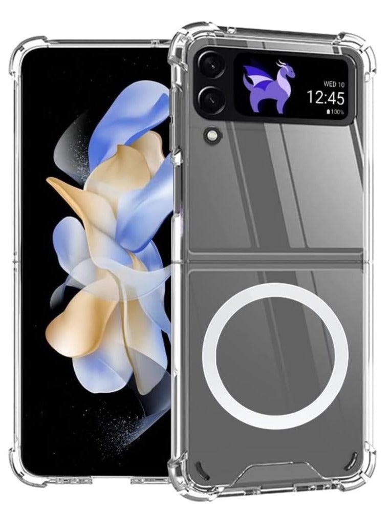DUSALA Magnetic Clear Case for Samsung Galaxy Z Flip 4 5g, Support Magsafe and Wireless Charger, Transparent Shockproof and Drop-Proof Hard PC Phone Cover for Galaxy z flip4 - Image 1