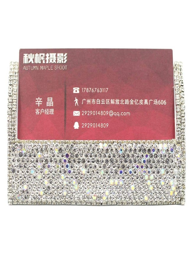 Bestbling Bling Aluminum Card Holder for Desk Business Card Display Rhinestone Stand Desktop Business Card Holders (Silver) - Image 2