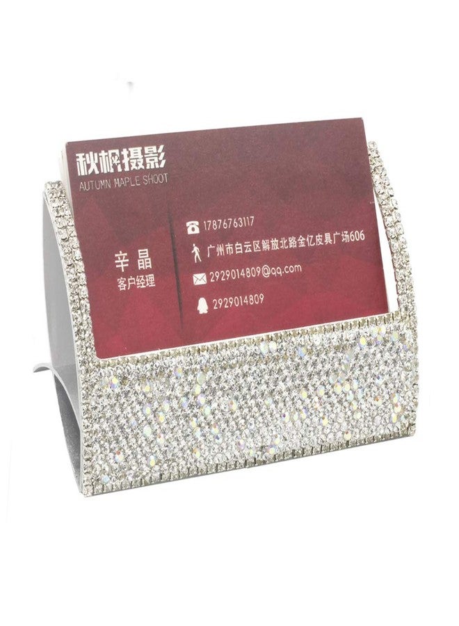 Bestbling Bling Aluminum Card Holder for Desk Business Card Display Rhinestone Stand Desktop Business Card Holders (Silver) - Image 1