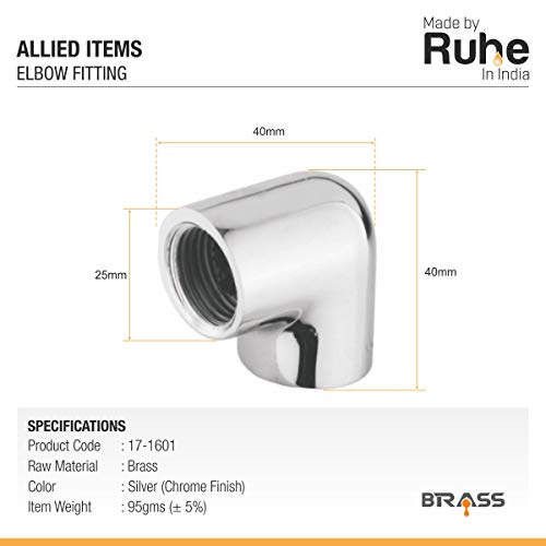 Ruhe® Connector Pipe | Brass 1.5 Inch 90 Degree | Elbow Connector for Pipe Fittings | (Chrome Finish) | (Pack of 4) - Image 2