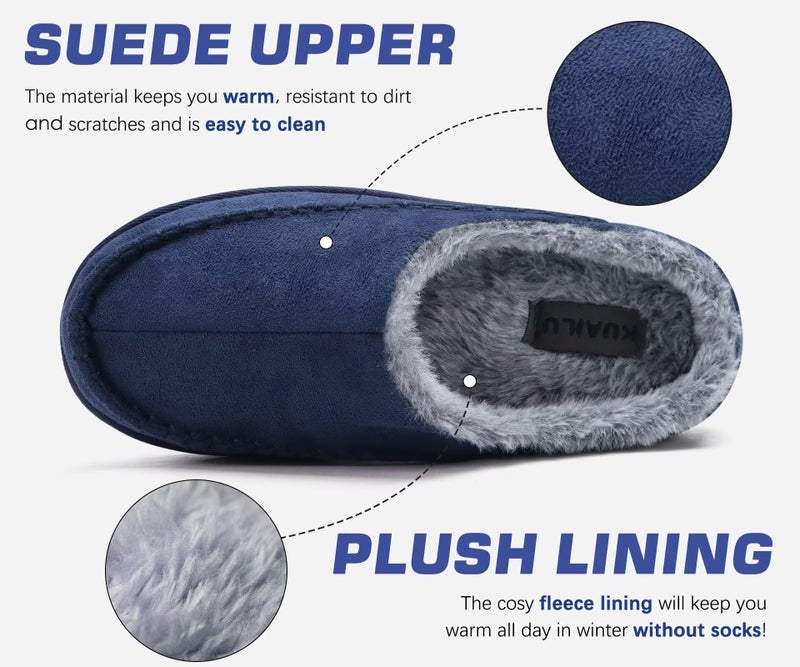 KuaiLu Mens Slippers with Orthotic Arch Support Suede Faux Fur Fluff Plush Wool-like Warm House Shoes Comfortable Slip-on Bedroom Indoor Outdoor Clogs Slippers for Man, Size Blue 9 - Image 5