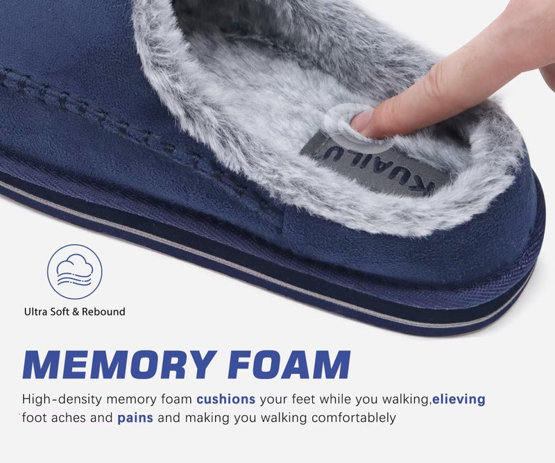 KuaiLu Mens Slippers with Orthotic Arch Support Suede Faux Fur Fluff Plush Wool-like Warm House Shoes Comfortable Slip-on Bedroom Indoor Outdoor Clogs Slippers for Man, Size Blue 9 - Image 3
