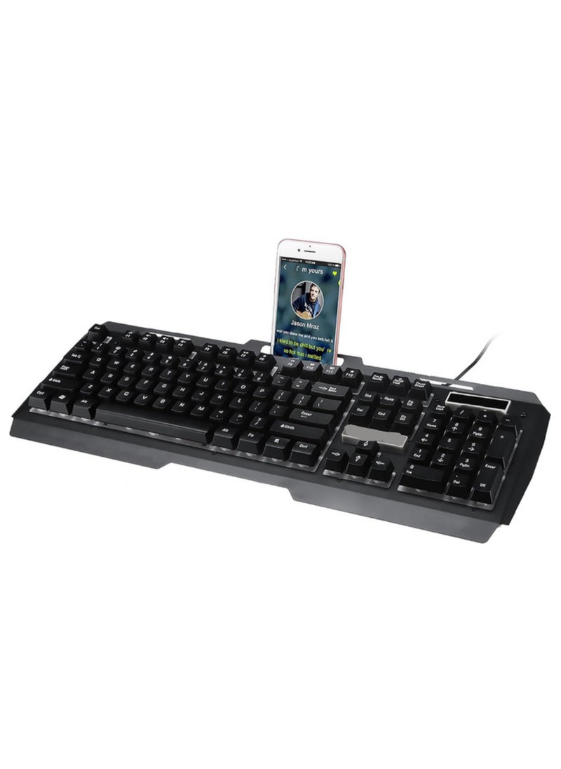 (K-102) Gaming Keyboard with Rainbow Color LED Lighting and Metal Cover Plastic Gaming Surface - Easy and Comfortable to Use - Arabic & English 104 Keys - Black