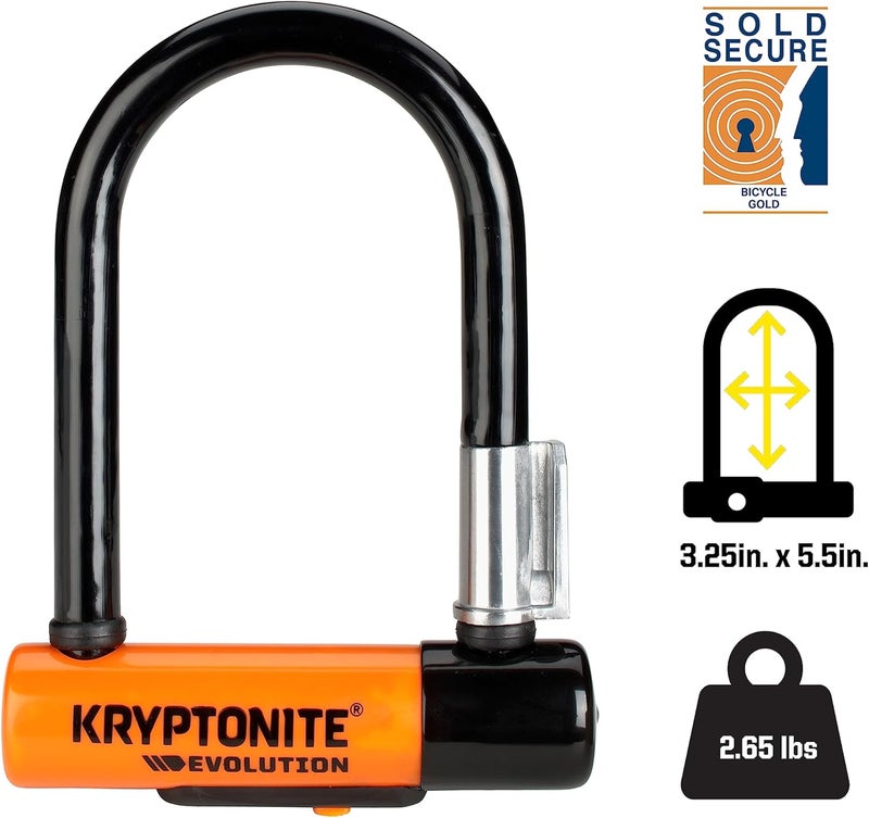 Kryptonite Evolution Mini-5 Bike U-Lock, Heavy Duty Anti-Theft Bicycle U Lock, 13mm Steel Shackle Mounting Bracket and Keys, High Security Lock for Bicycles Scooters - Image 3