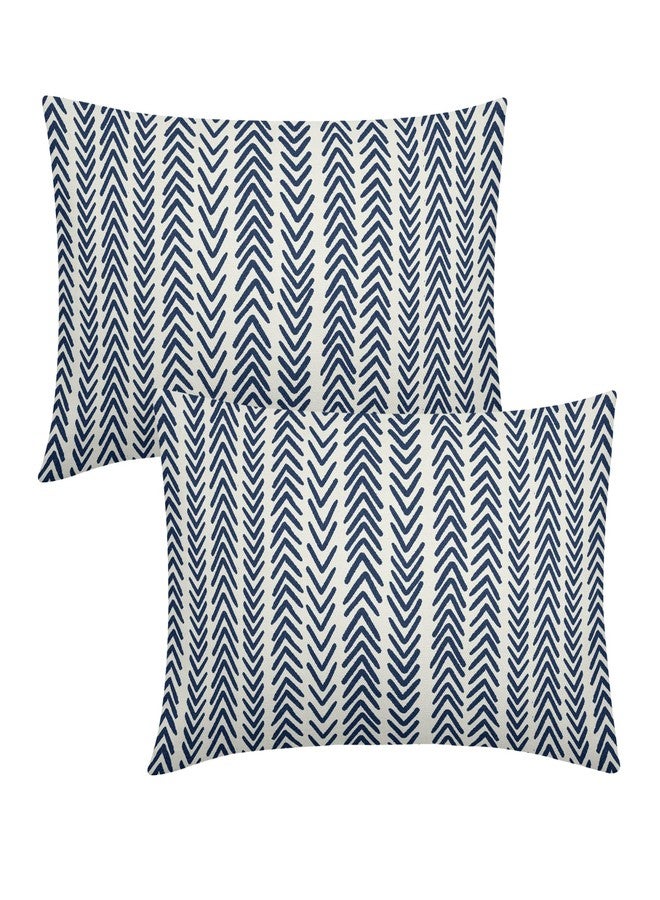 aportt Indigo Blue Herringbone Pillow Covers 12x20 Inch Set of 2 Navy White Boho Bohemian Ethnic Geometric Throw Pillows Modern Cotton Linen Cream Cushion Case Farmhouse Home Decor For Sofa Couch Outdoor - Image 1