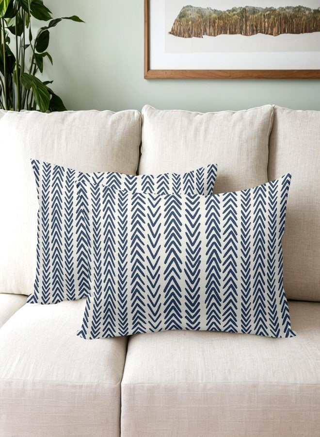 aportt Indigo Blue Herringbone Pillow Covers 12x20 Inch Set of 2 Navy White Boho Bohemian Ethnic Geometric Throw Pillows Modern Cotton Linen Cream Cushion Case Farmhouse Home Decor For Sofa Couch Outdoor - Image 5