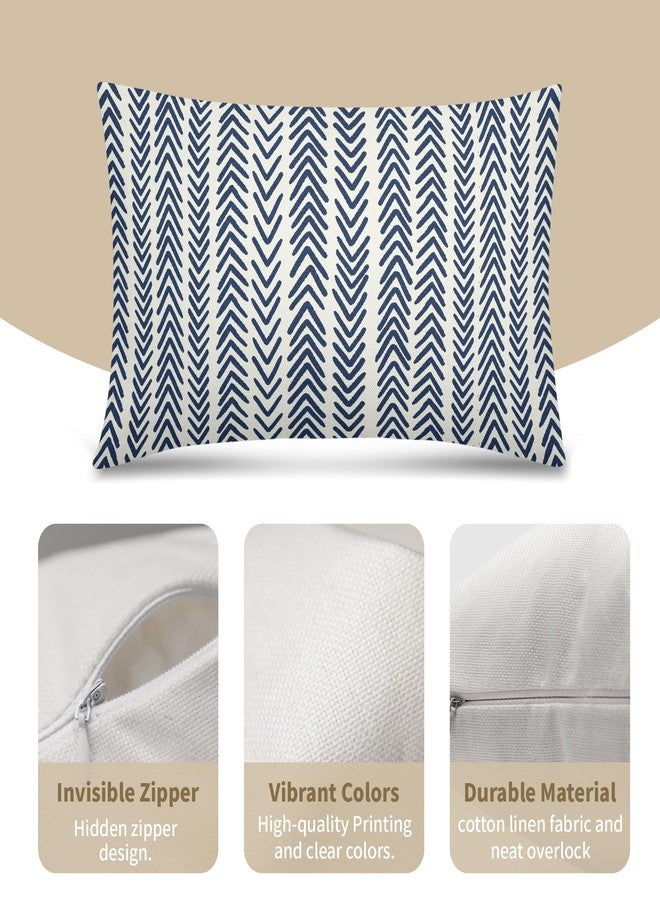 aportt Indigo Blue Herringbone Pillow Covers 12x20 Inch Set of 2 Navy White Boho Bohemian Ethnic Geometric Throw Pillows Modern Cotton Linen Cream Cushion Case Farmhouse Home Decor For Sofa Couch Outdoor - Image 2
