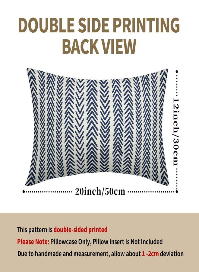 aportt Indigo Blue Herringbone Pillow Covers 12x20 Inch Set of 2 Navy White Boho Bohemian Ethnic Geometric Throw Pillows Modern Cotton Linen Cream Cushion Case Farmhouse Home Decor For Sofa Couch Outdoor - Image 3