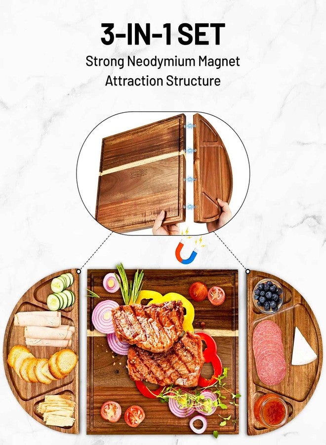 Erwuldor Large Acacia Wood Charcuterie Board Set, 3-Piece Magnetic Large Cheese Boards & Charcuterie Boards Gift Set .Perfect for Party.26 X13” （with 4 Cheese Knives Set） - Image 4