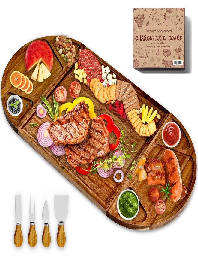 Erwuldor Large Acacia Wood Charcuterie Board Set, 3-Piece Magnetic Large Cheese Boards & Charcuterie Boards Gift Set .Perfect for Party.26 X13” （with 4 Cheese Knives Set） - Image 1