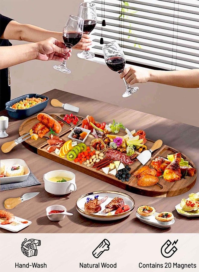 Erwuldor Large Acacia Wood Charcuterie Board Set, 3-Piece Magnetic Large Cheese Boards & Charcuterie Boards Gift Set .Perfect for Party.26 X13” （with 4 Cheese Knives Set） - Image 3