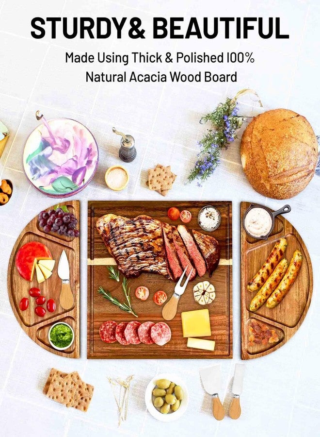 Erwuldor Large Acacia Wood Charcuterie Board Set, 3-Piece Magnetic Large Cheese Boards & Charcuterie Boards Gift Set .Perfect for Party.26 X13” （with 4 Cheese Knives Set） - Image 5