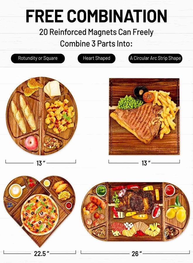 Erwuldor Large Acacia Wood Charcuterie Board Set, 3-Piece Magnetic Large Cheese Boards & Charcuterie Boards Gift Set .Perfect for Party.26 X13” （with 4 Cheese Knives Set） - Image 2