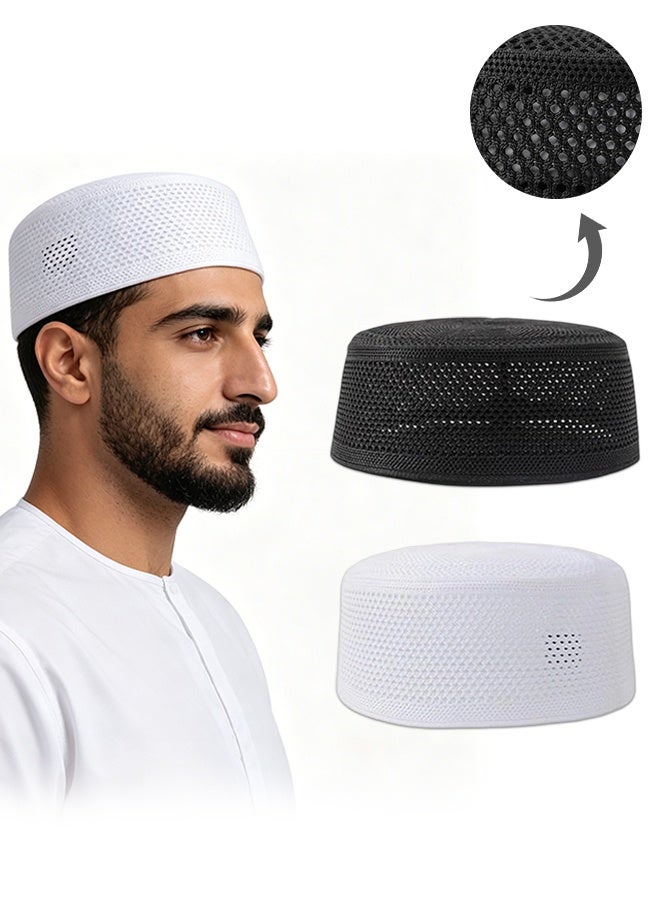 Sweet Life 2Pcs Eid Prayer Kufi Hat Men Summer Mesh Muslim Prayer Headwear Cap Islamic Beanie Skull Cap Kofia Topi Sun Hat Turban - Image 1