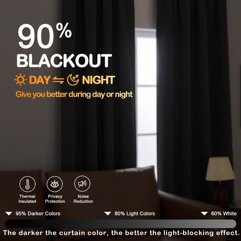 OVZME Charcoal Grey Blackout Curtains for Bedroom 63 Inch Length 2 Panels, Thermal Insulated Energy Saving Curtains for Bedroom, Dual Rod Pocket Window Treatment Blackout Drapes, 2x40Wx63L Inches - Image 5