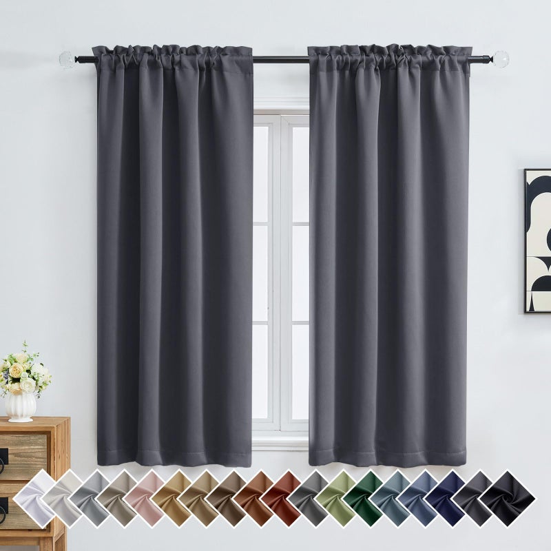 OVZME Charcoal Grey Blackout Curtains for Bedroom 63 Inch Length 2 Panels, Thermal Insulated Energy Saving Curtains for Bedroom, Dual Rod Pocket Window Treatment Blackout Drapes, 2x40Wx63L Inches - Image 1