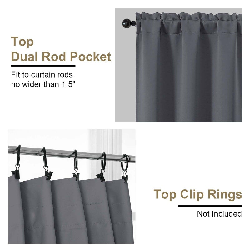 OVZME Charcoal Grey Blackout Curtains for Bedroom 63 Inch Length 2 Panels, Thermal Insulated Energy Saving Curtains for Bedroom, Dual Rod Pocket Window Treatment Blackout Drapes, 2x40Wx63L Inches - Image 4