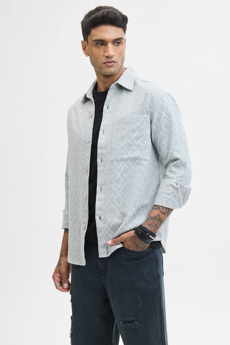 SNITCH Grey Geometric Regular Fit Overshirt