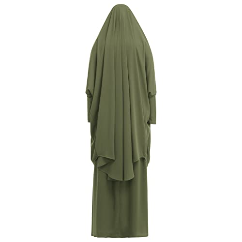IKADEX Prayer Clothes for Muslim Women Islamic Abaya Suit Maxi Skirt + Khimar Hijab 2pcss Burka Jilbab Kaftan Army Green - Image 4