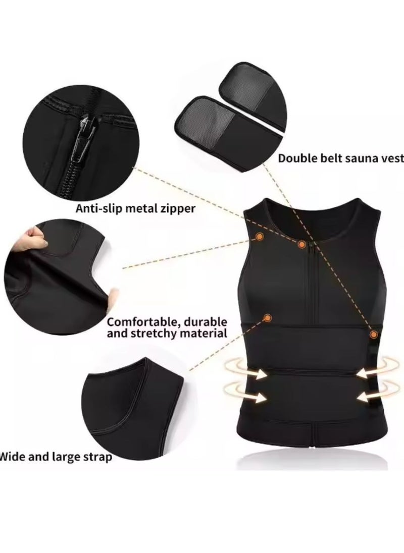 Spall Sauna Vest for Men with Waist Trainer Zipper Neoprene Sauna Sweat Suit Tank Top Workout Waist Trimmer Vest  - Image 2