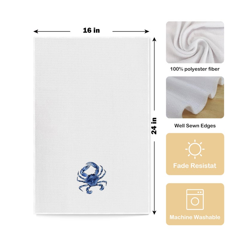 Qpenm Coastal Kitchen Towels - Set of 4 - Decorative Dish and Hand Towels, 16x24 Inches - Watercolor Crab Coral Sea Turtle Starfish Design - Image 5