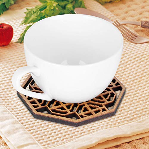Leftwei Coasters, Wood Coasters, 6PCS Coaster Teacup Mat Anti Scald Heat Insulation Pad Tea Ceremony Supplies Wooden Drink Coasters for Home Restaurant(Tea Rhyme Coaster) - Image 3