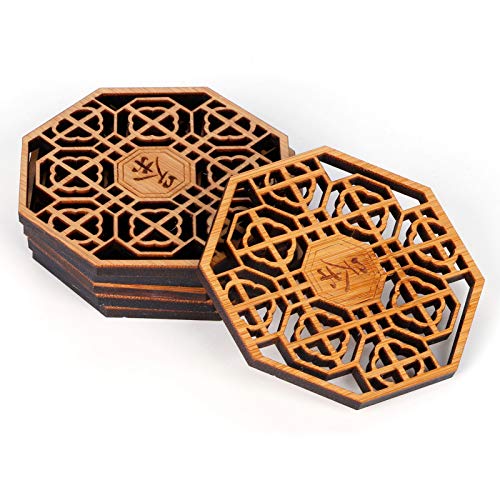 Leftwei Coasters, Wood Coasters, 6PCS Coaster Teacup Mat Anti Scald Heat Insulation Pad Tea Ceremony Supplies Wooden Drink Coasters for Home Restaurant(Tea Rhyme Coaster) - Image 1