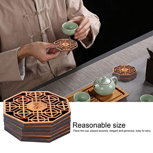 Leftwei Coasters, Wood Coasters, 6PCS Coaster Teacup Mat Anti Scald Heat Insulation Pad Tea Ceremony Supplies Wooden Drink Coasters for Home Restaurant(Tea Rhyme Coaster) - Image 2