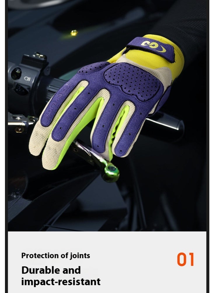 قفازات دراجة نارية للرجال مقاس L (19 - 20 سم) - منفذة الهواء، وسادات حفاظ على المفاصل، صامتة للصدمات للركوب في الدراجات النارية في الهواء الطلق - ألوان حيويّة (بنفسجي، أصفر، أخضر، أسود، أبيض) قفازات دراجة نارية للرجال مقاس L (19 - 20 سم) - منفذة الهواء، وسادات حفاظ على المفاصل، صامتة للصدمات للركوب في الدراجات النارية في الهواء الطلق - ألوان حيويّة (بنفسجي، أصفر، أخضر، أسود، أبيض) - Image 5