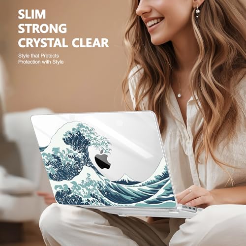May Chen for MacBook Air 15 inch Case M5 M4 M3 M2 2026 2024-2023, Model A3448 A3241 A3114 A2941, Closes Seamlessly Hard Shell Laptop Cover with Keyboard Cover, Great Wave - Image 4