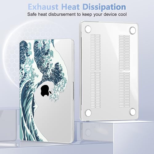 May Chen for MacBook Air 15 inch Case M5 M4 M3 M2 2026 2024-2023, Model A3448 A3241 A3114 A2941, Closes Seamlessly Hard Shell Laptop Cover with Keyboard Cover, Great Wave - Image 5