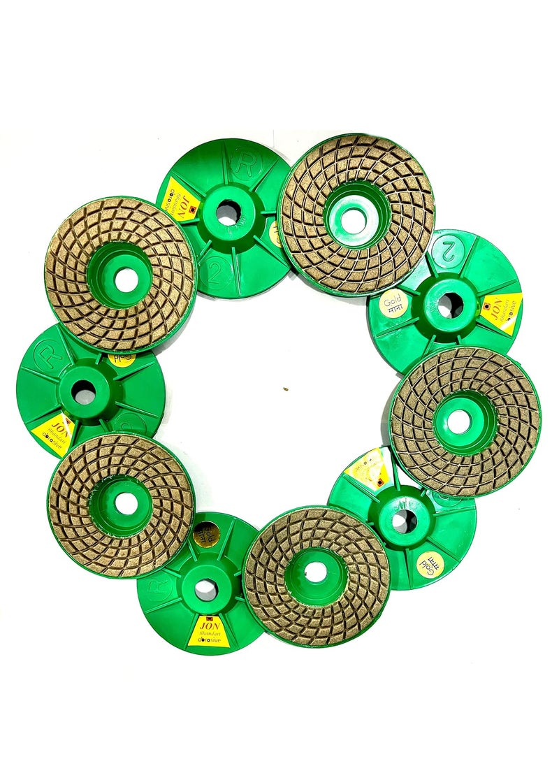 Jon Bhandari Tools Jon Bhandari Tools 10pc 4 inch 100mm Diamond Ceramic Polishing Pad Set Grinding and Finishing of Granite Marble Glass Concrete and Other Natural Stone Grit 2  - Image 1