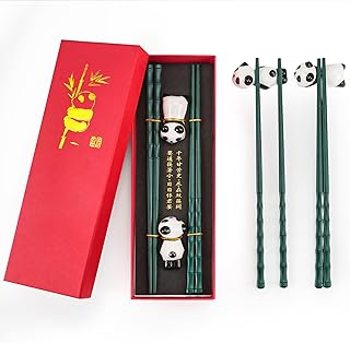 Young Dance Non-slip Chopsticks and Chopstick Rest Gift Set, 2 Pairs Reusable Panda Chopsticks with Red Gift Case, - Image 1