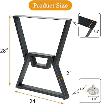 Ventuos Industrial Metal Table Legs 28 H x 24 WHeavy Duty Desk Legs Set of 2 Black - Image 3