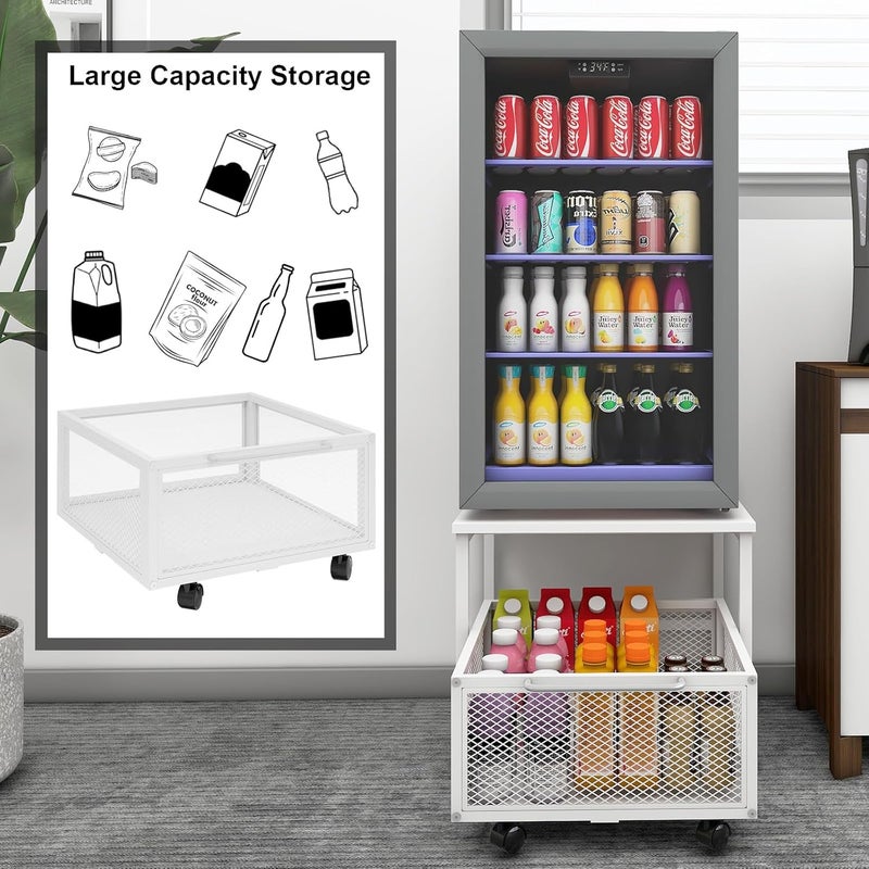 PUNCIA Fridge Stand with Storage and Wheels,Rolling Mini Fridge Table for Coffee，Portable Dorm Organizer Unit for Mini Refrigerator，Fridge Cart with Drawer Basket for Home Office ，Appliance Platform | Mobile Beverage Refrigerator Stand, Compact Refrigerator Organizer with Drawer & Rolling Basket for Home Office - Image 5