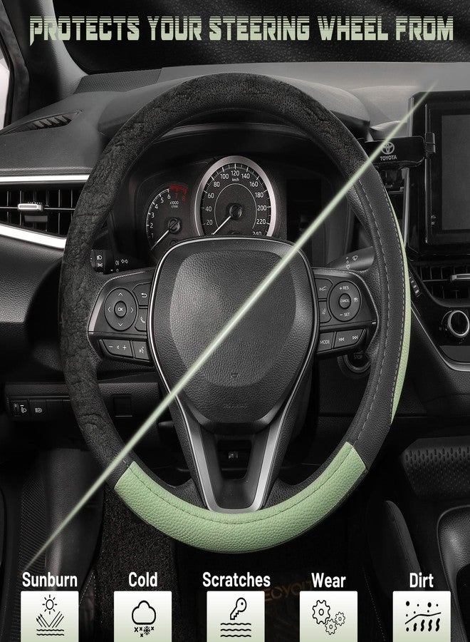 SEG Direct Steering Wheel Cover for Car, Standard Size 14.5-15 inch, Auto Interior Accessories, Black and Pastel Green - Image 4