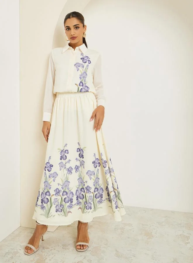 Styli Women Off White Floral Print Long Sleeve Shirt