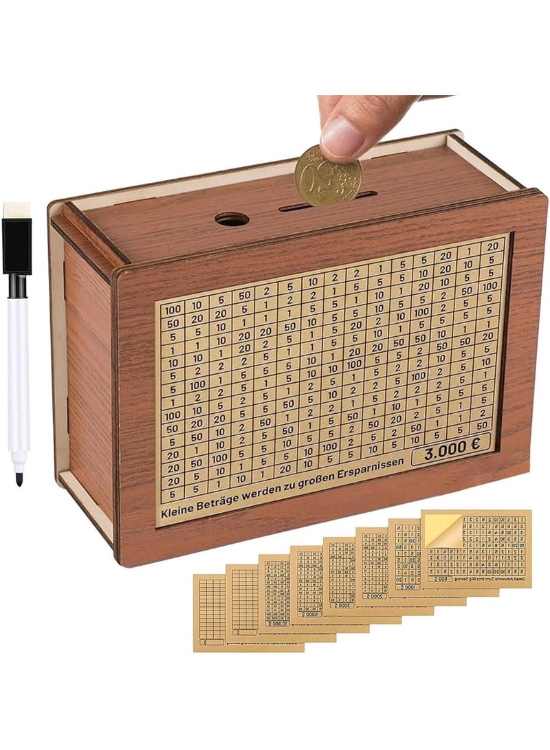 Earss Wooden Design Money Saving Box with Count Chart & Erasable Marker – Reusable Cash, Coin & Currency Saver – Sturdy Money Box for Kids & Adults – Ideal for Savings Goals, Donations & Gifts - Image 1