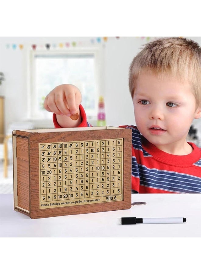 Earss Wooden Design Money Saving Box with Count Chart & Erasable Marker – Reusable Cash, Coin & Currency Saver – Sturdy Money Box for Kids & Adults – Ideal for Savings Goals, Donations & Gifts - Image 4