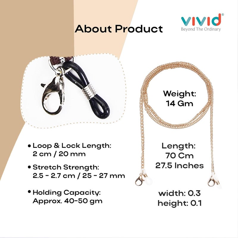 Vivid حامل نظارات معدني للبالغين من VIVID Vision للرجال والنساء | سلسلة جديدة قابلة للتعديل على النظارات الشمسية | حبل احتفاظ مضاد للانزلاق لإطار النظارات | سلاسل أقنعة النظارات - Image 4