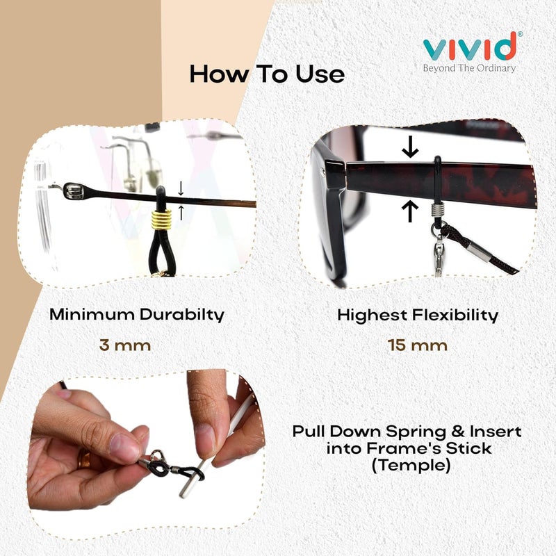 Vivid حامل نظارات معدني للبالغين من VIVID Vision للرجال والنساء | سلسلة جديدة قابلة للتعديل على النظارات الشمسية | حبل احتفاظ مضاد للانزلاق لإطار النظارات | سلاسل أقنعة النظارات - Image 3
