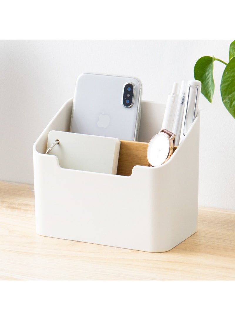 Stylish Remote Control Holder Box, 2-Compartment Desktop Organizer for Pens, Makeup Brushes and Office Supplies, 15x9.5x12 cm - Image 1